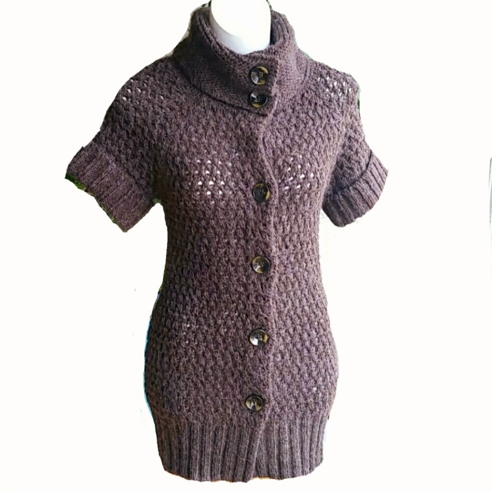 Ann Taylor Loft Brown Chunky Cardigan Sweater Y2K Size XXSP